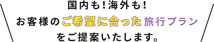 国内も！海外も！お客様のご希望に合った旅行プランをご提案いたします。